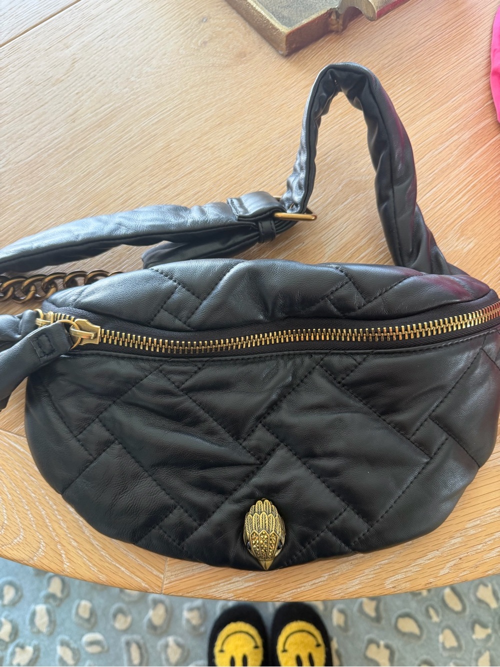 Kurt Geiger Black Quilted Leather Crossbody with Gold Hardware